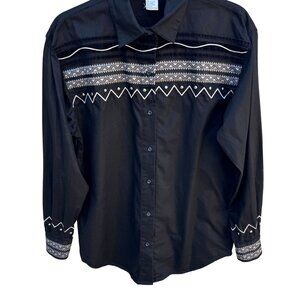 Adobe Rose Vintage Western Button-Up Shirt S Black Geometric Embroidery Studs S